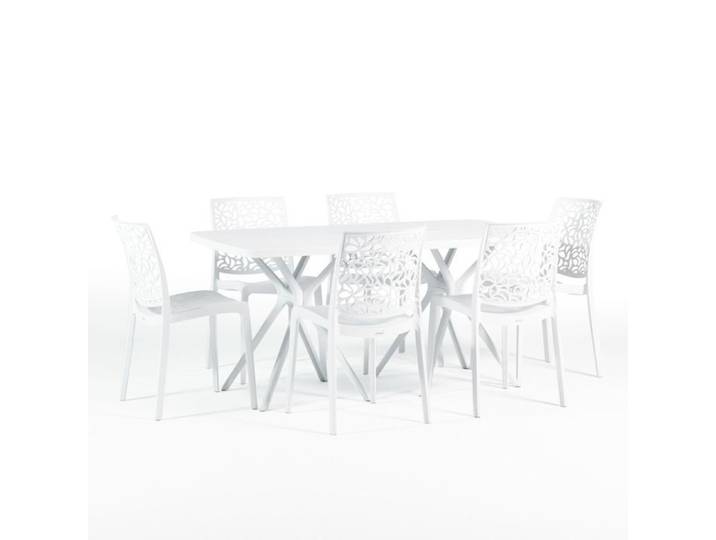 Set de jardin - OLIVER - Table rectangulaire - 6 chaises ANNA - Résine - Extérieur - Blanc