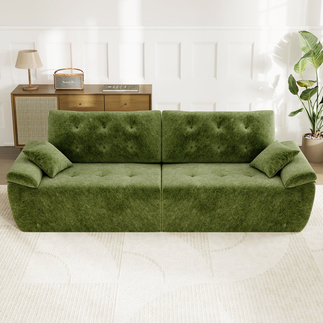 Brayden Studio Modern Oversized 275cm 2-Sets Boneless Chenille Sofa With High-resilience Foam Green 90cm H X 275cm W X 102cm D