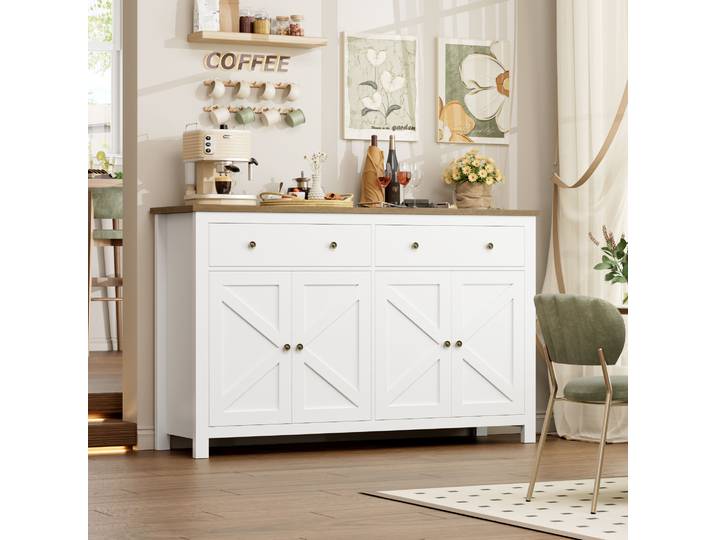 Getone Buffet, Meuble de Cuisine, Meuble de Rangement avec 2 Tiroir 4 Portes, Étagère Réglable, Grand Buffet Cuisine pour Salon, Salle à Manger, 140x40x89cm