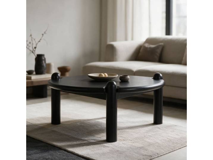 Table basse ronde 72cm en bois de manguier massif noire