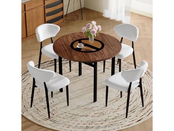 Ensemble table ronde 100 cm avec 4 chaises blanches