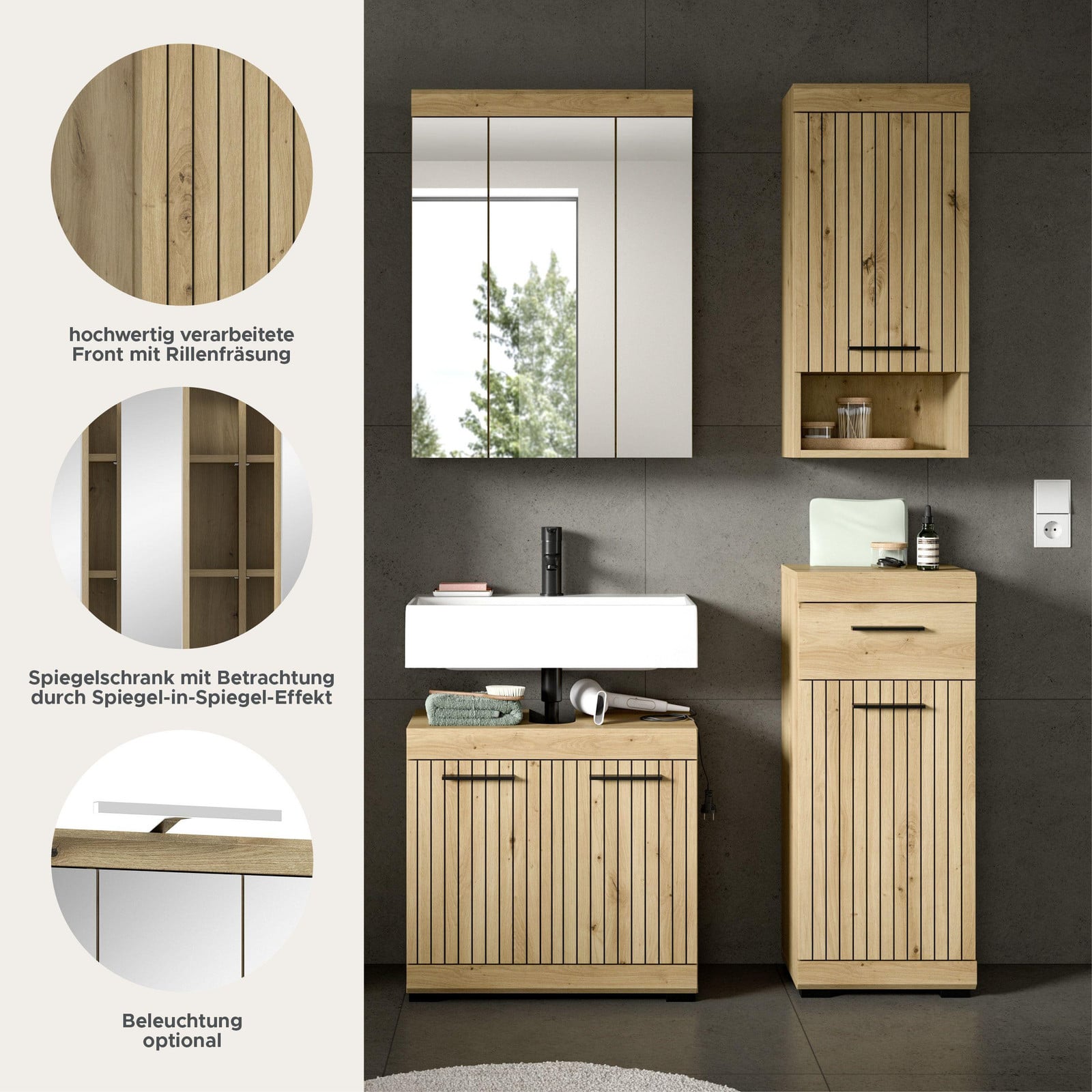 Xonox Badkamercombinatie Scout, Bruin, H: 191 cm, B: 112 cm, D: 34 cm