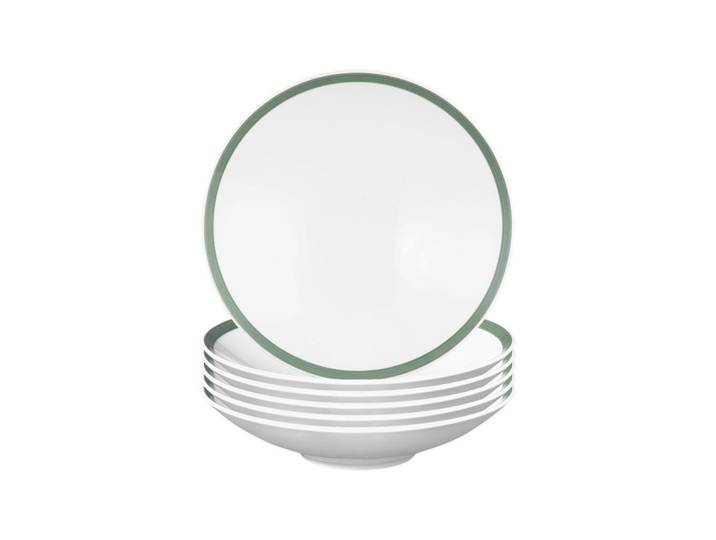 Seltmann Weiden Pasta-/Suppenteller Life Nature Baumstruktur weiß-grün ø 23 cm 6er Set, Weiß, Grün, Keramik, Rund, Geschirr, Teller, Suppenteller