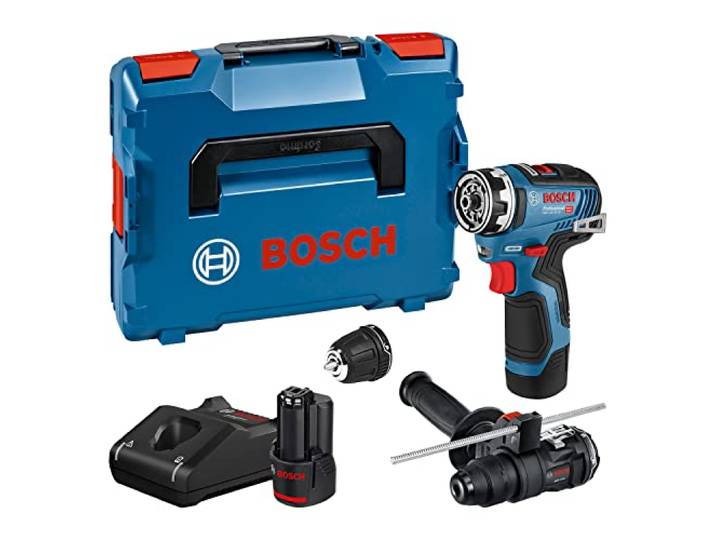 Bosch Professional 12V System perceuse-visseuse sans-fil GSR 12V-35 FC - FlexiClick System (avec 2 x GBA 12V 3.0Ah\, chargeur GAL 12V-40\, 2 adapt. FlexiClick\, poignée aux.\, butée profondeur\, L-BOXX)