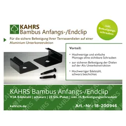 KAHRS Moso-Bambus Anfangs-/ Endclip, V2A, schwarz, 25 Stück/Paket, inkl. Schrauben für Alu-UK