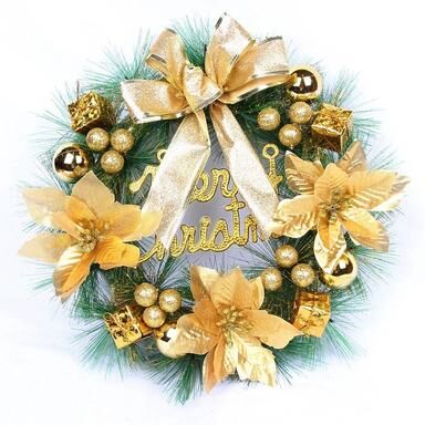 Inspire Essentials Pink Christmas Pine Wreath Door Hanging Holiday Decoration gold