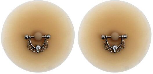 Be Lily Accessoires Paire de Cache-Tétons Piercing Barre Demi-Anneau Strass Peau Claire