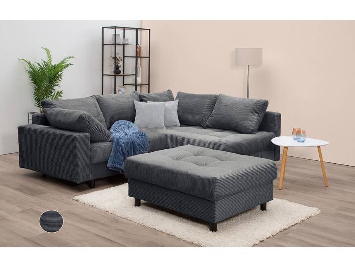 Ecksofa COLLECTION AB Toni L-Form, B: 215 cm, XXL-Liegefläche mit Hocker 3 Stoffqualitäten , grau (anthrazit), B:215cm H:44cm T:184cm, 100%Polyester, Sofas, Ecksofa, Set: Sofa & Hocker, 2 Zierkissen, Federkern, frei stellbar