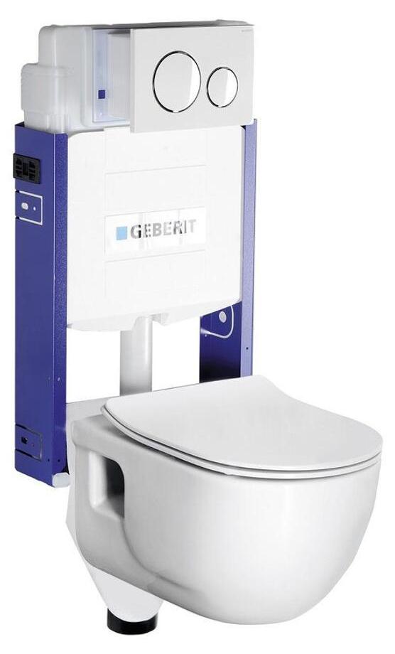 Brilla Wand-WC,spülrandlos, mit UP-Spülkasten und Geberit Knopf, weiß