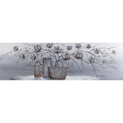 Ölbild BÖNNINGHOFF "Ölgemälde handarbeit BLUMENVASE 40x120 cm – Wandbild Kunst Deko modern", silber (farbe bild(er): silber, grau), B:120cm H:40cm T:2,5cm, Acrylfarbe, Canvas, Holz, Bilder, handgefertigt, jedes Bild ein Unikat