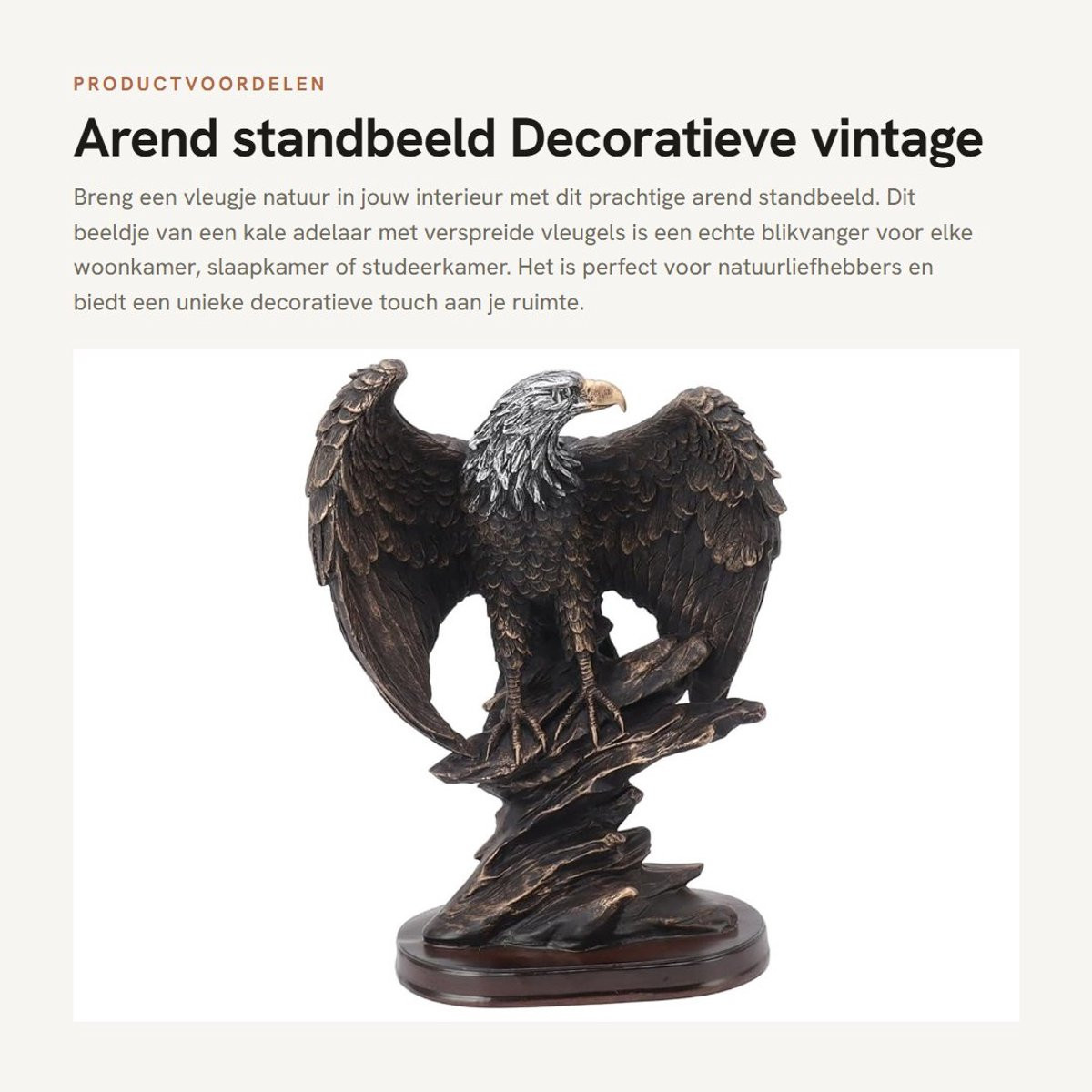 Dailygoods Decoratief Standbeeld Arend van Hars - Vintage Sculptuur - B/D/H: 15 x 10 x 24,5 cm