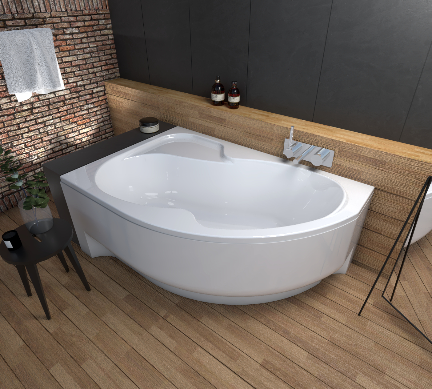 ECOLAM Badewanne Wela 170x100 cm links Eckbadewanne + Schürze Acryl Antirutsch Acrylwanne Qualitätswanne Ablaufgarnitur Silikon Füße Set