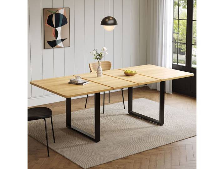 Table à manger extensible scandinave - 3 longueurs - avec pieds en métal - MDF - 220x90x75cm - blanc