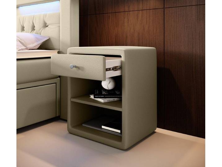 Designer Nachttisch Sky (Kunstleder) - Beige - Luxusbetten24