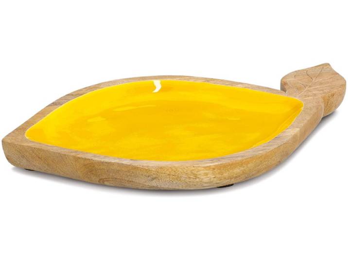 Servierschale ZELLER PRESENT Obstschale Lemon , Mangoholz , gelb (hellbraun, gelb), B:37cm H:2cm T:23cm, Massivholz, Schüsseln, Servierschale, hochwertiges natürliches Material