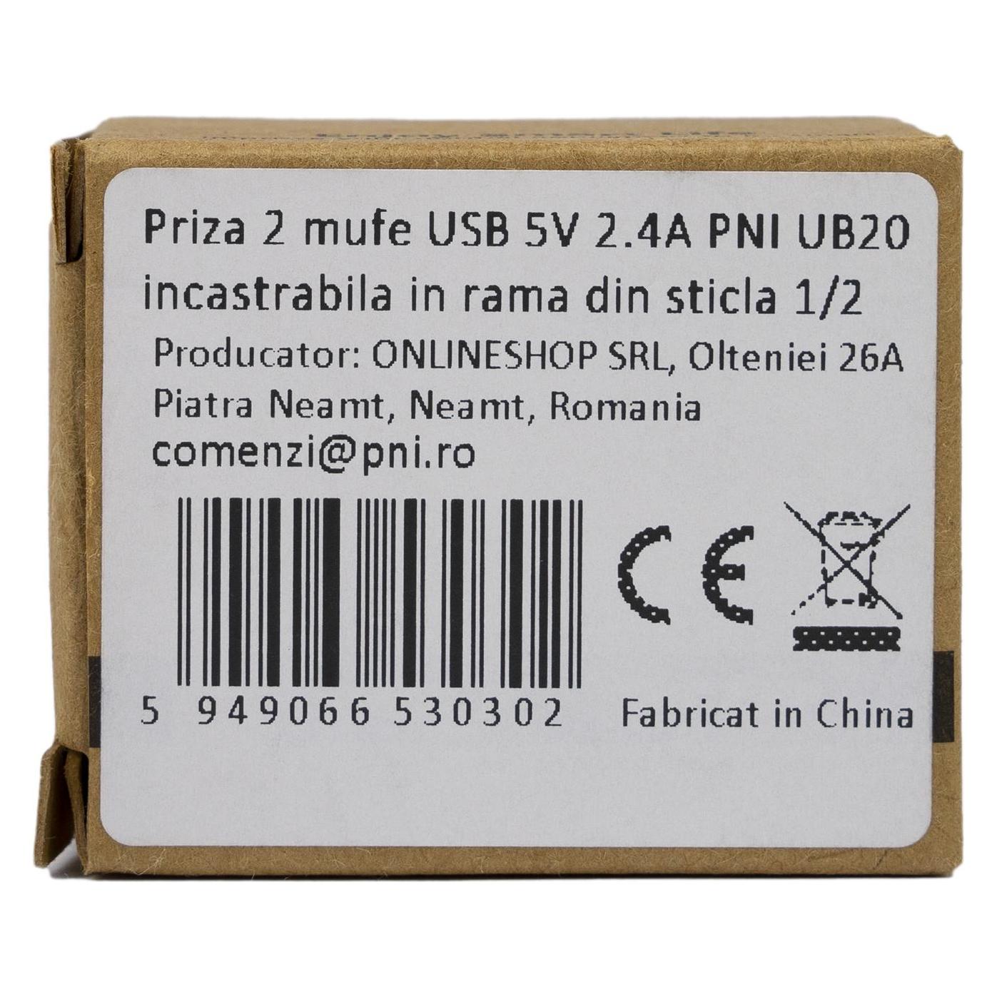 PNI Doppelte USB-Buchse UB20, 5V, 2,4A, modular, eingebaut, Typ F 1/2, für Glasrahmen RM101W, RM202W (43698999)