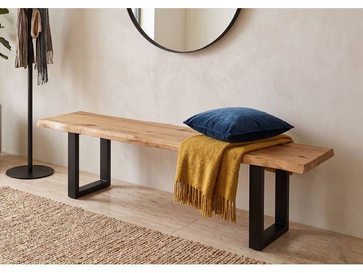 Bank 180cm 'Clark I' Wildeiche massiv & Metall schwarz