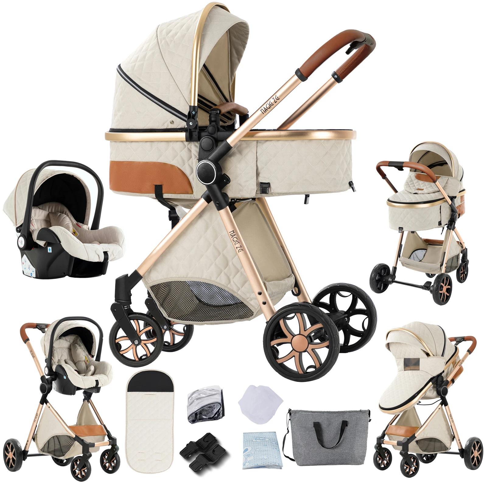 3-in-1-Kinderwagen - Kombikinderwagen - Aluminiumrahmen - Faltbar - Autokindersitz-kompatibel - Tragfähigkeit 20 kg - Weiß