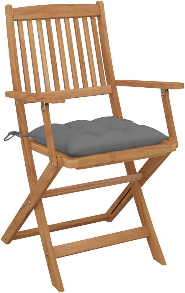 4 klappbare Gartenstühle aus massivem Akazienholz mit Kissen für Terrasse und Garten