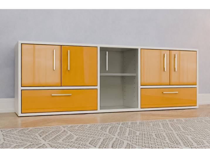 Vitrine nach Maß - RAL 1004 Goldgelb - 57x165x34cm - Individuell konfigurieren