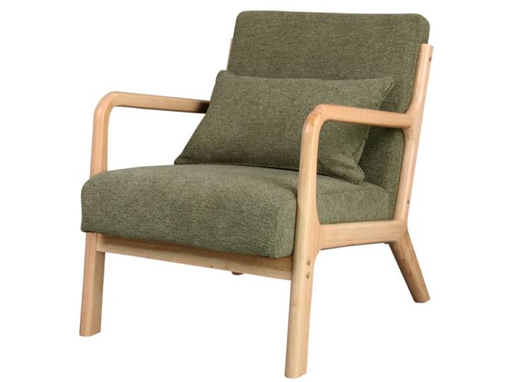 Fauteuil en bois naturel et tissu trendy sauge