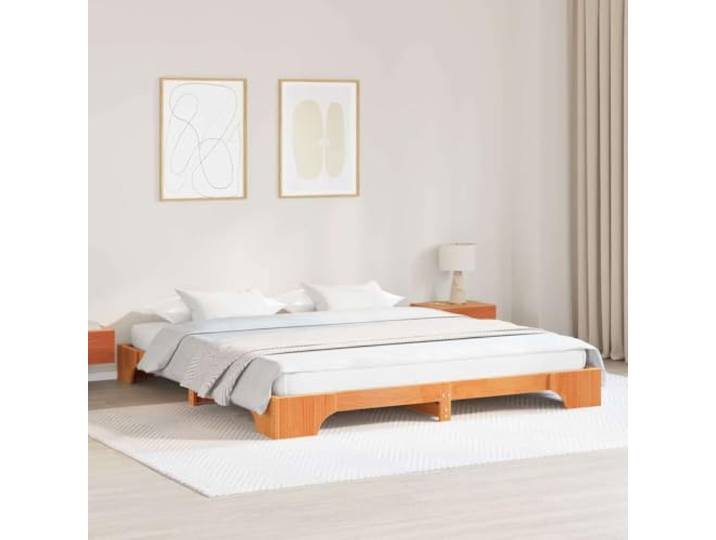 YUTAASU Bettrahmen Wachsbraun 200 x 200 cm Massives Kiefernholz Fester Lattenrost, Veredelte Rückseite, Einfache Montage, Pflegeleicht