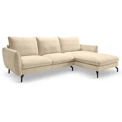 SOFA beige Webstoff 259 x 167 cm, Ecksofa 5-Sitzer, L-Sofa Ottomane rechts