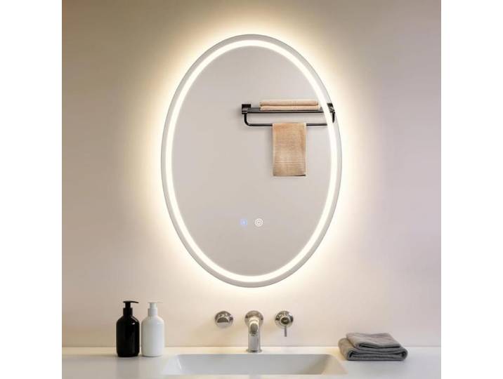 Homefire Miroir de salle de bain ovale avec éclairage LED (modèle « Light Circle ») 50 x 70 cm - à fixation murale