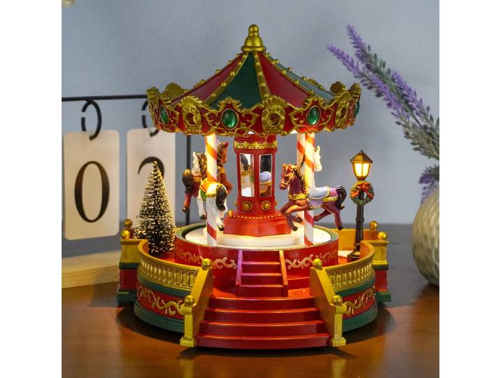 Ornement de décoration de carrousel, boîte à musique, lumière LED, cadeau de Noël, nouveau
