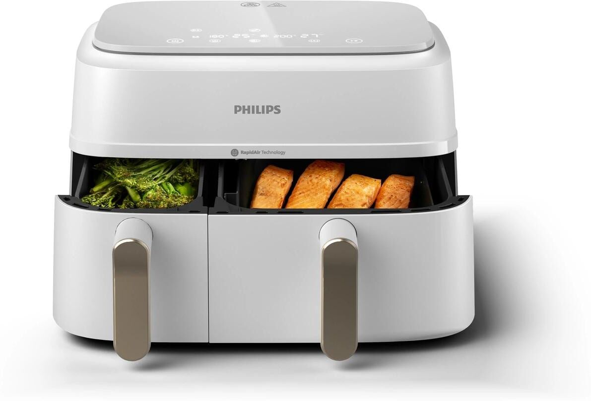 Heissluftfritteuse "Philips 3000 Series Dual Basket", beige (champagner), B:38,25cm H:44,39cm T:31,42cm, Fritteusen, Heissluftfritteuse champagner Einheitsgröße
