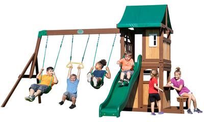 "Backyard Discovery Lakewood Cedar Wood Swing Set, Slide, Clubhouse - 14'0"" x 11'3"""