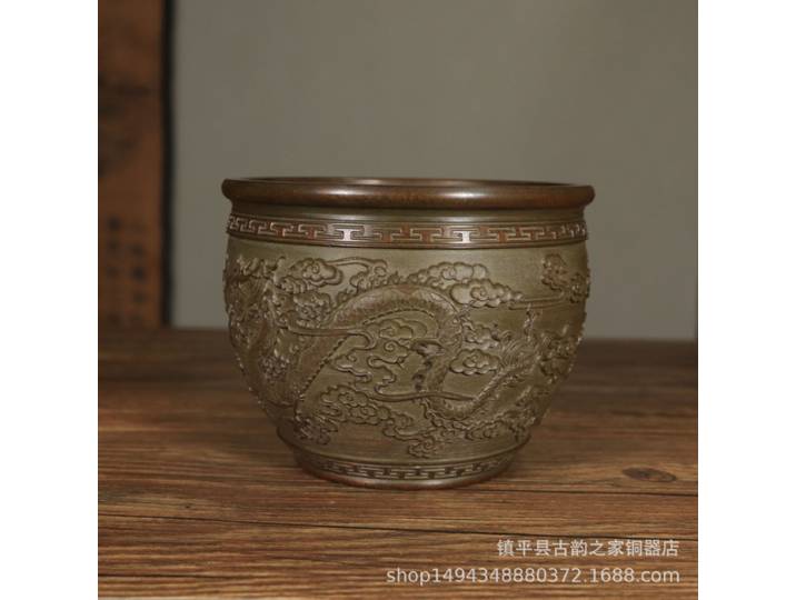 Jujube pur peau rouge deux Dragons jouant avec des perles cuivre Dragon cylindre ornement brûleur d'encens décoration O