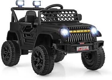 Costway 12V Kids Ride on Truck Car with Parental Remote and Music Player-Black