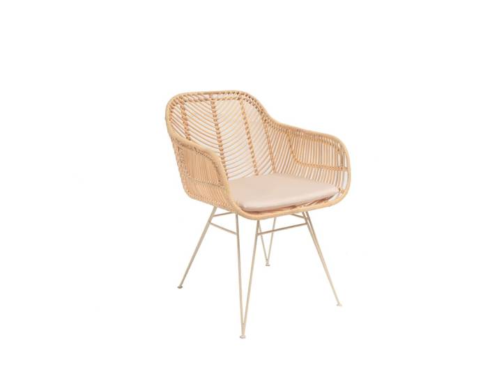 Fauteuil de table en rotin pieds beiges - naturel