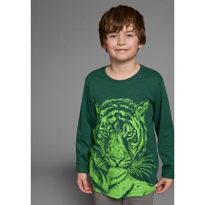 Langarmshirt KIDSWORLD "TIGER - Druck", Jungen, Gr. 164/170, grün, Jersey, Obermaterial: 100% Baumwolle, bedruckt, Basic, Rundhals, Shirts Langarmshirt, Langarm, Basic-Passform, mit trendigem Druck, Rundhalsausschnitt