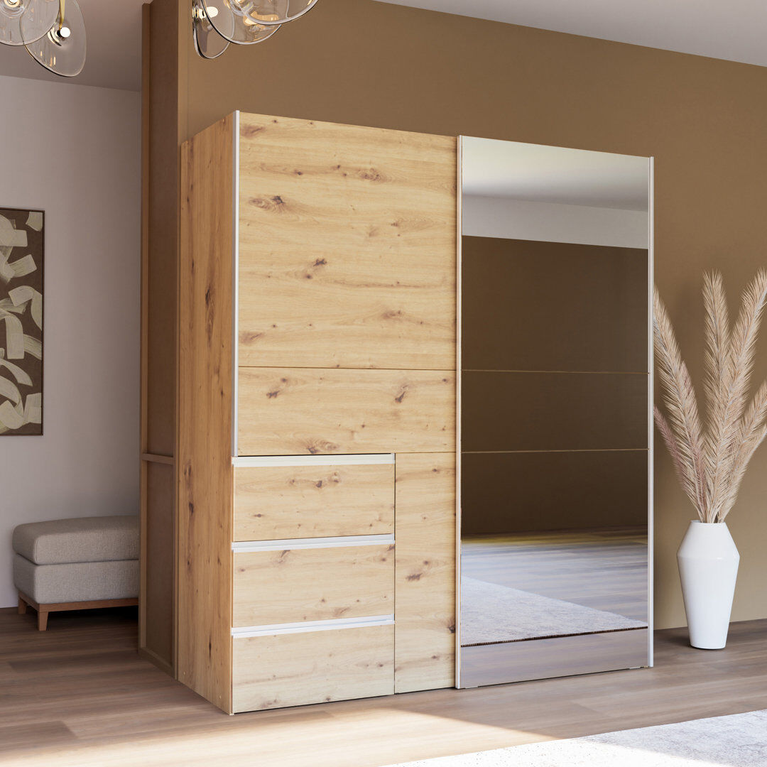 17 Stories Kavalli 2 Door Sliding Wardrobe Artisan Oak 200.5cm H X 170.3cm W X 61.2cm D