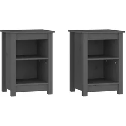 vidaXL Nachttische 2 Stk. Grau 40x35x55 cm Massivholz Kiefer