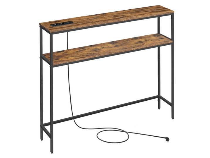Table avec prise meuble de couloir 100 x 20 x 81 cm marron et noir