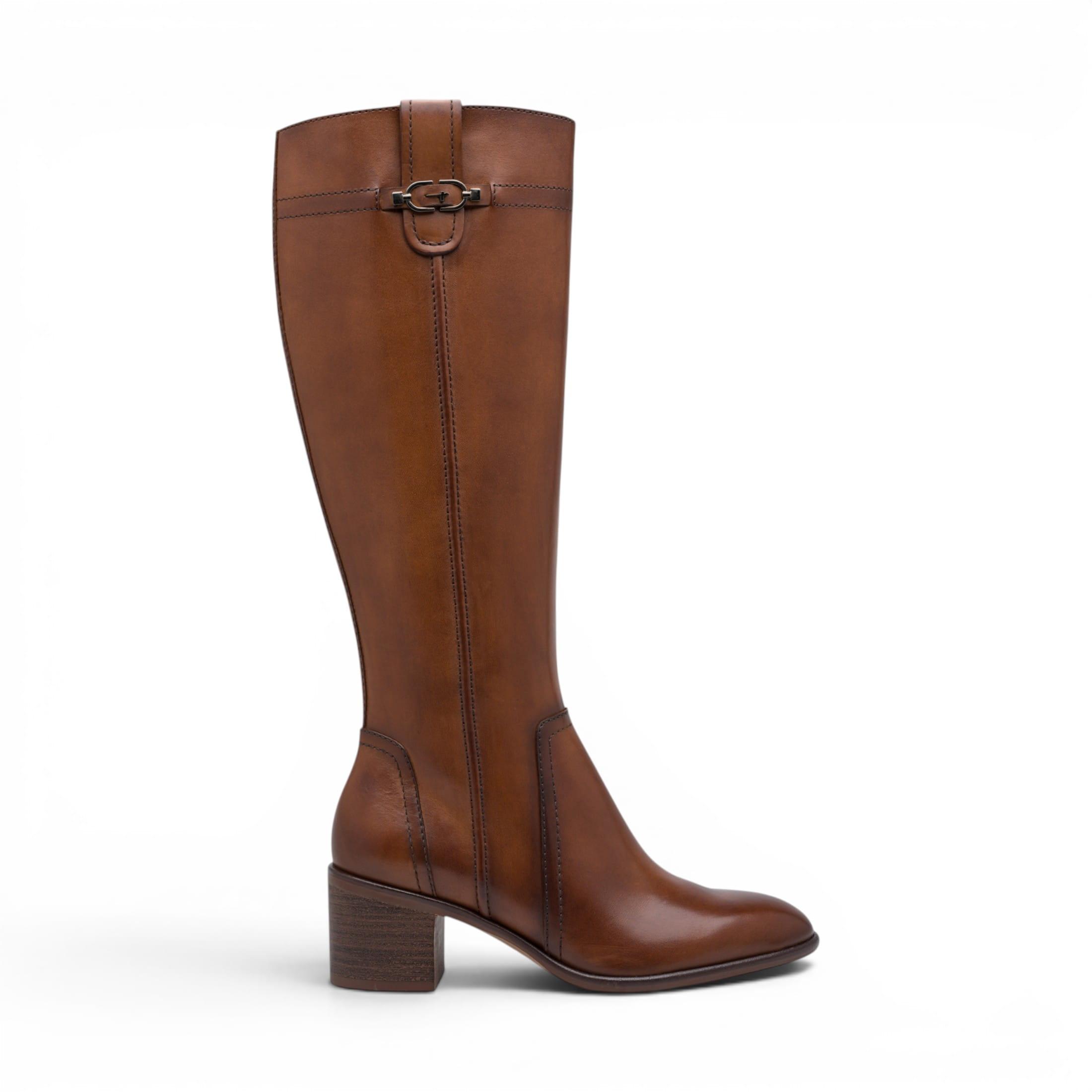 Tamaris Damen braune Leder-Reitstiefel mit kniehohem Absatz – 25576-47