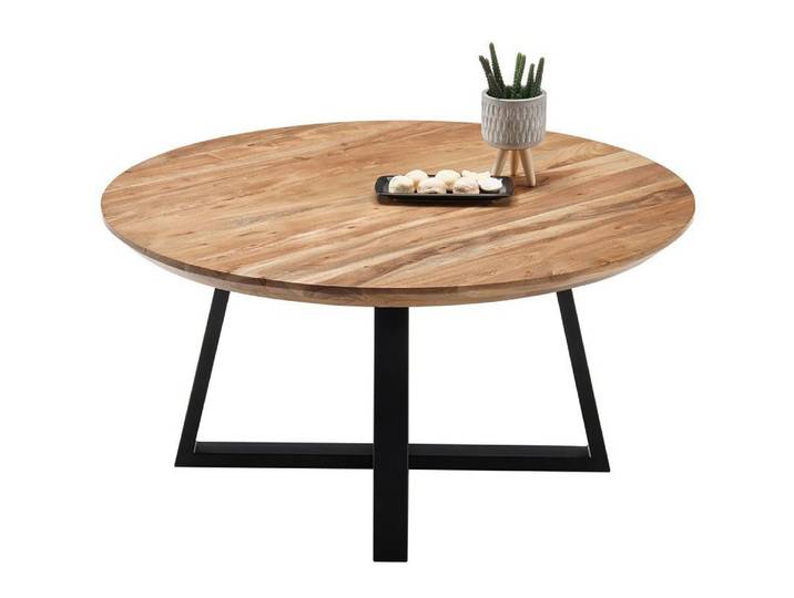 Furnhaus Couchtisch Couchtisch Safaga, rund, Akazie massiv, schwarz (no-Set), Wohnzimmertisch 90 cm
