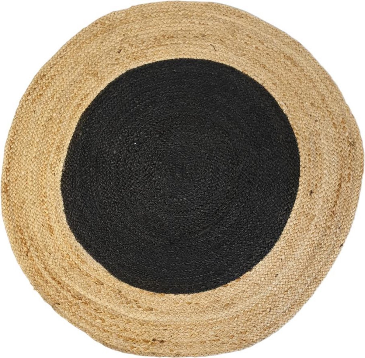 Van René Rond Vloerkleed van Jute in Naturel/Zwart, Diameter: 90 cm