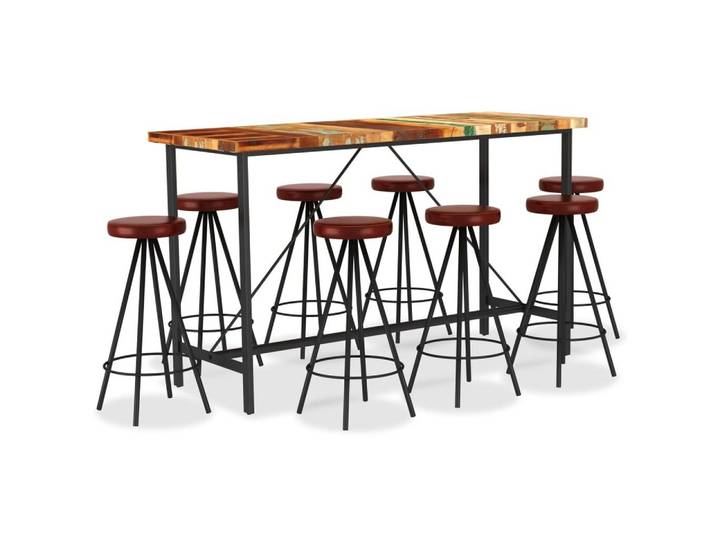 vidaXL Essgruppe 9-tlg. Bar-Set Recyceltes Massivholz und Echtleder, (9-tlg)
