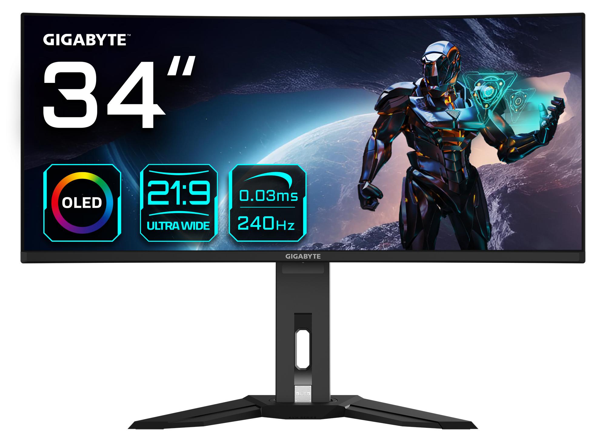 GIGABYTE OLED WQHD Curved Gaming Monitor MO34WQC2, 86,4 cm (34"), 3440 x 1440 Pixel, Wide Quad HD, OLED, 0,03 ms, Schwarz