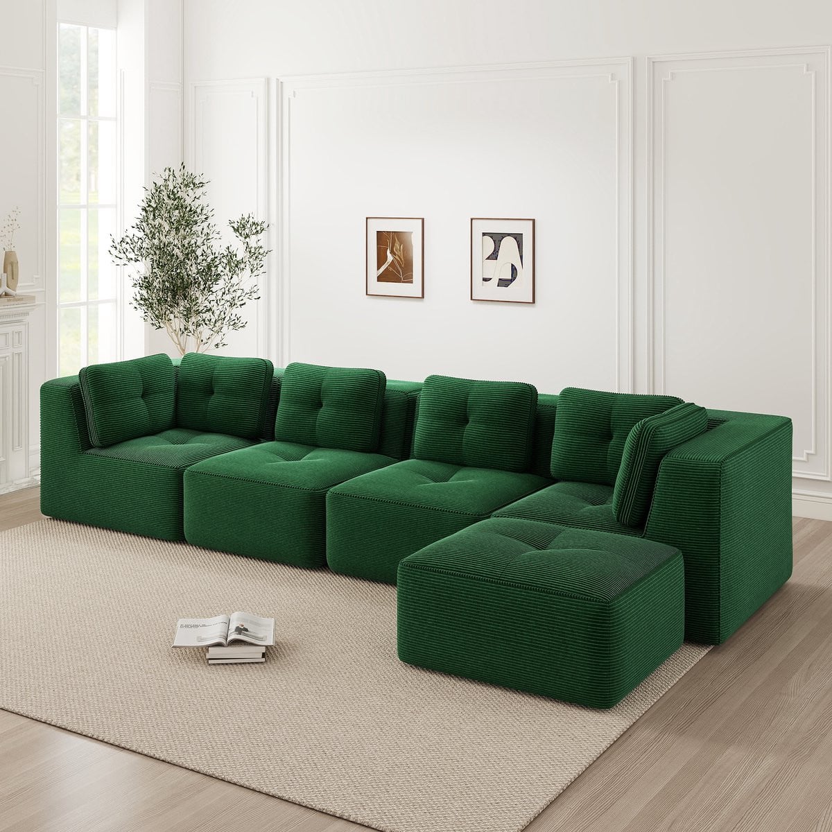 FloraGrace Hoekbank 4-Zits - Modulair Ontwerp - Groen Cord