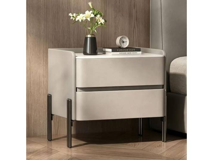 Moderner Nachttisch Mit 2 Schubladen Beistelltisch Metallbeine Dekorative Möbel Verdeckte Griffe Aufbewahrungsschrank for Schlafzimmer, Wohnzimmer, Wohnung(Light gray,50cm/20in)
