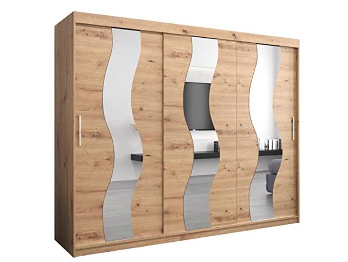 MEBLE KRYSPOL Sewilla 250 Schlafzimmerschrank mit DREI Schiebetüren, Spiegel, Kleiderstange und Regalen – 250x200x62cm - Artisan