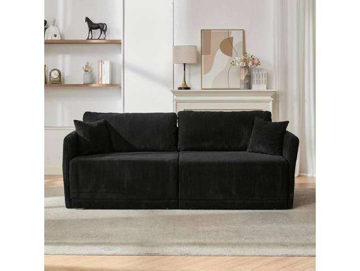 Canapé convertible - KOMHTOM - Corduroy - 2 places - Tissu côtelé noir - Mousse haute densité - 182x88x84 cm