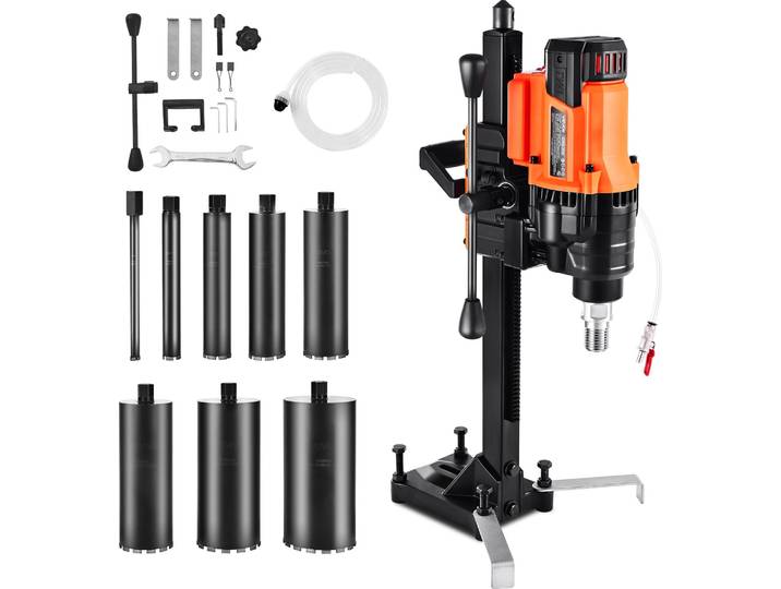 Carotteuse diamantée VEVOR Carotteuse\, 2-20 cm de diamètre de forage\, carotteuse diamantée à eau et à sec avec 8 forets & support de forage\, 850 t/min\, filetage UNC1 1/4-7\, pour béton brique pierre\, 3000 W