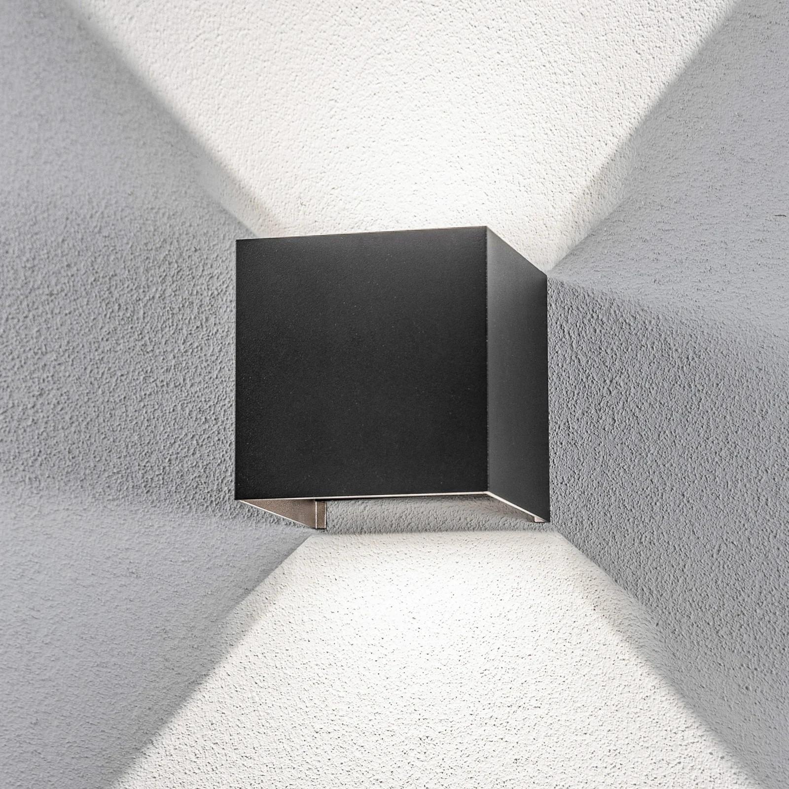 Lindby Nivar Square LED-buitenwandlamp - Zwart - Modern Metaal - Up & Down Licht