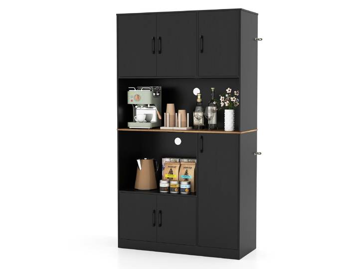 Buffetkast met Stopcontact & Magnetronstandaard Keuken Kast van Hout Zwart